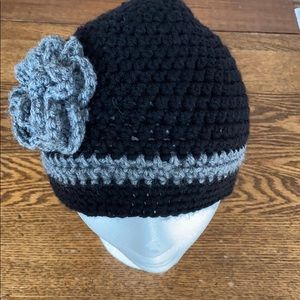 Crochet black hat with gray